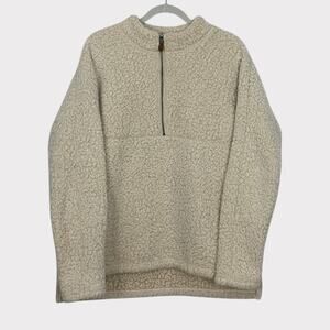 Time and Tru Fluffy Oatmeal Heather Cream Sherpa Teddy Quarter Zip